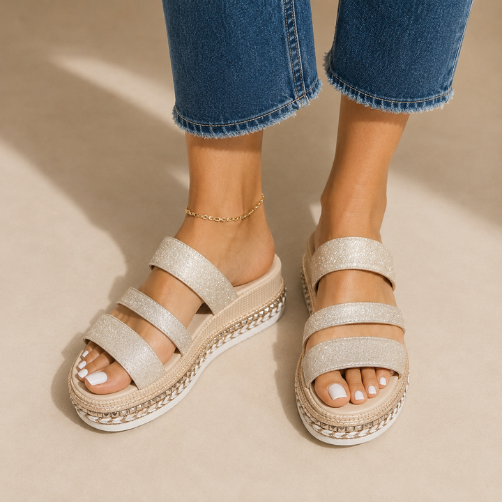 VANESSA | Sandali con Tacco a Wedge Glitterati dal Design Glamour per l'Estate