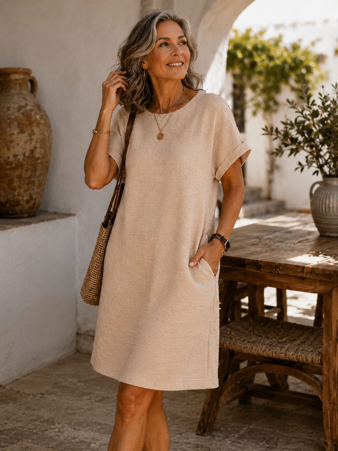 EVASHA™ – Abito Estivo Minimalista Casual con Collo Rotondo