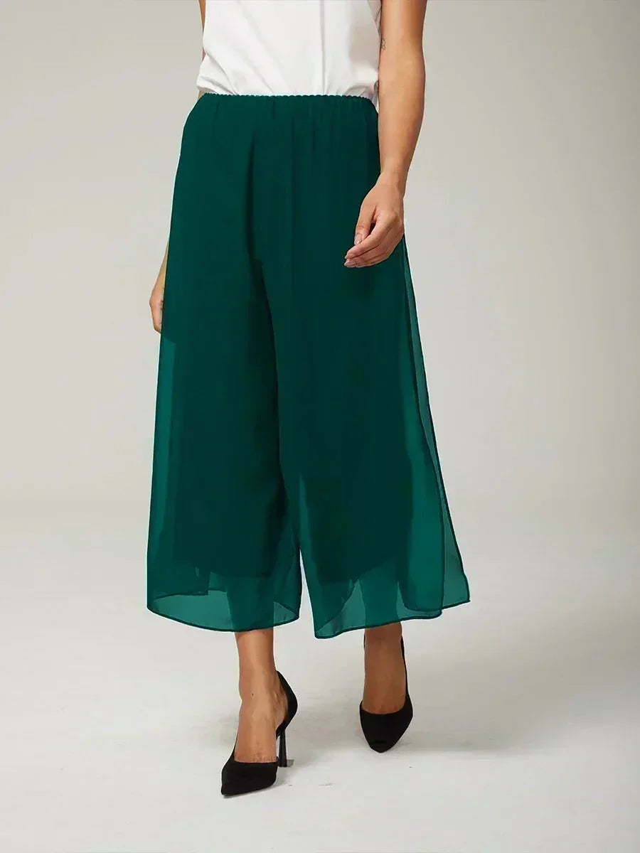 Pantaloni a gamba dritta con lunghezza cropped e sovrapposizione in chiffon