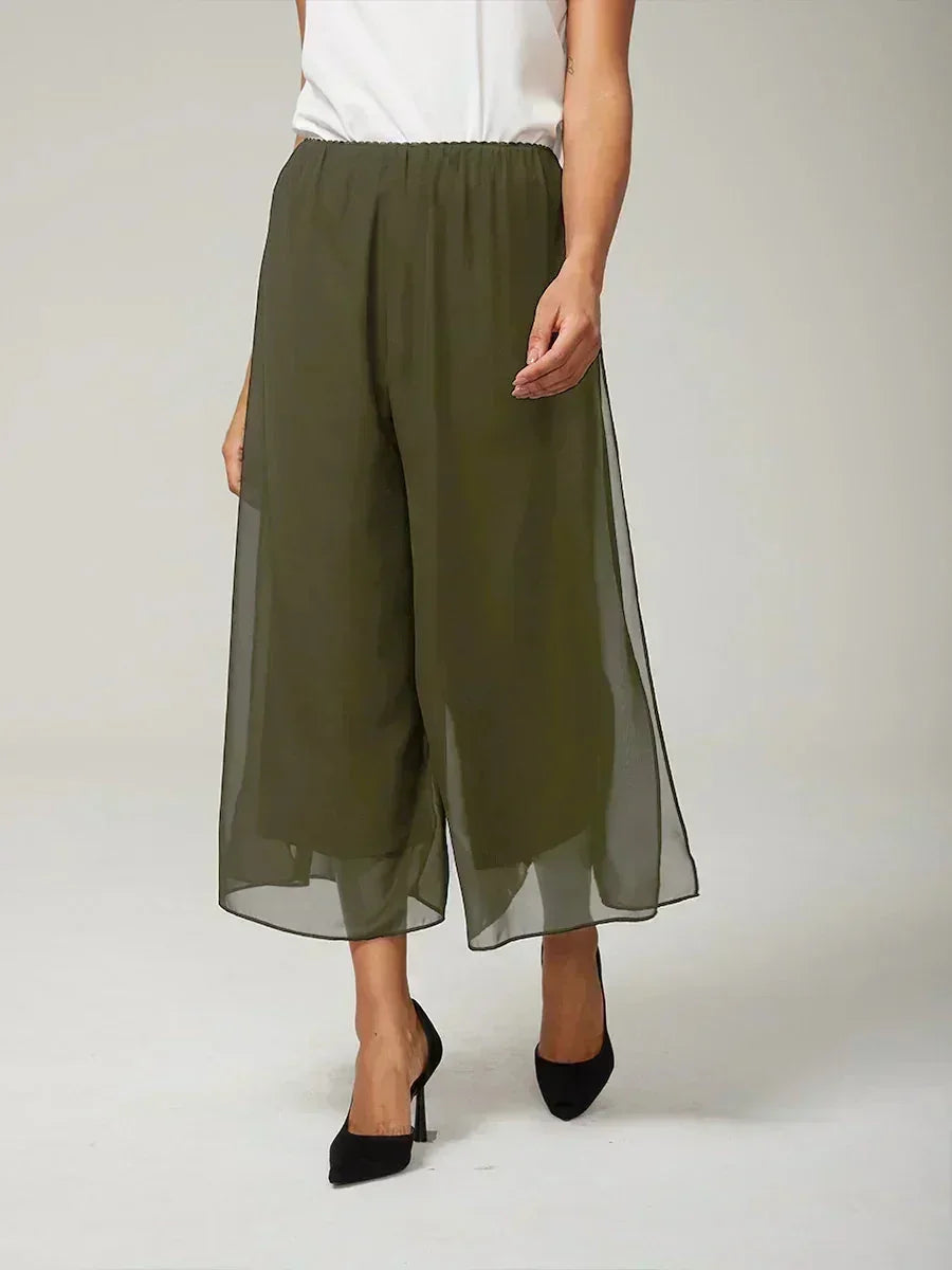 Pantaloni a gamba dritta cropped con sovrapposizione di chiffon
