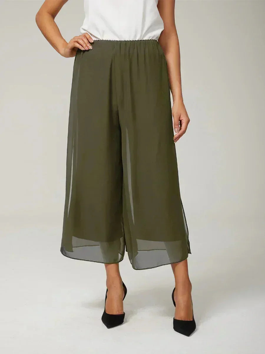 Pantaloni a gamba dritta con lunghezza cropped e sovrapposizione in chiffon