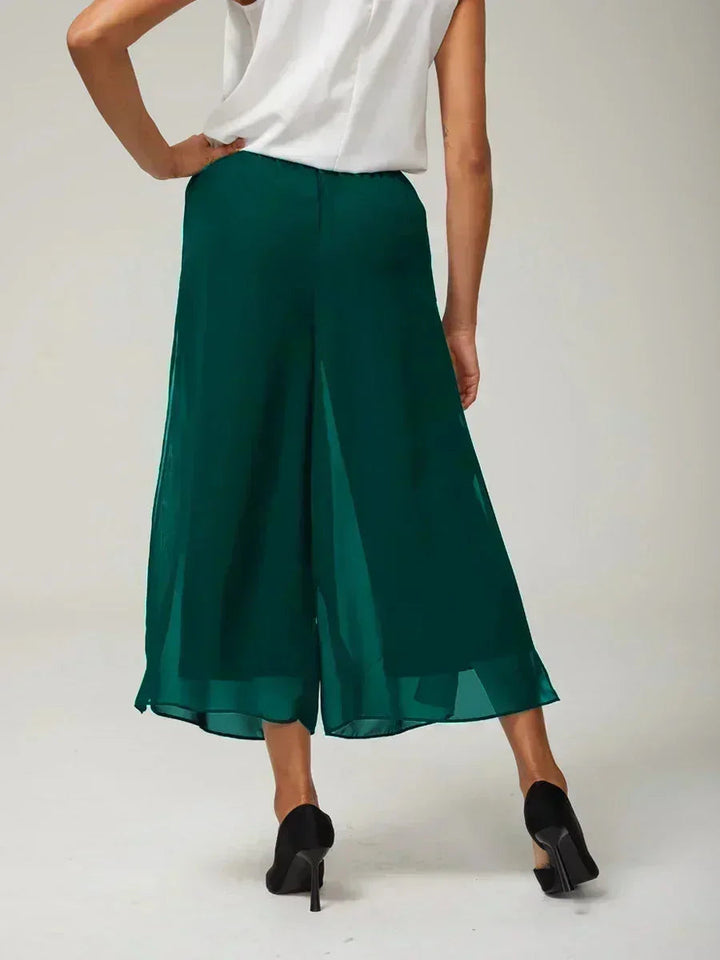 Pantaloni a gamba dritta cropped con sovrapposizione di chiffon