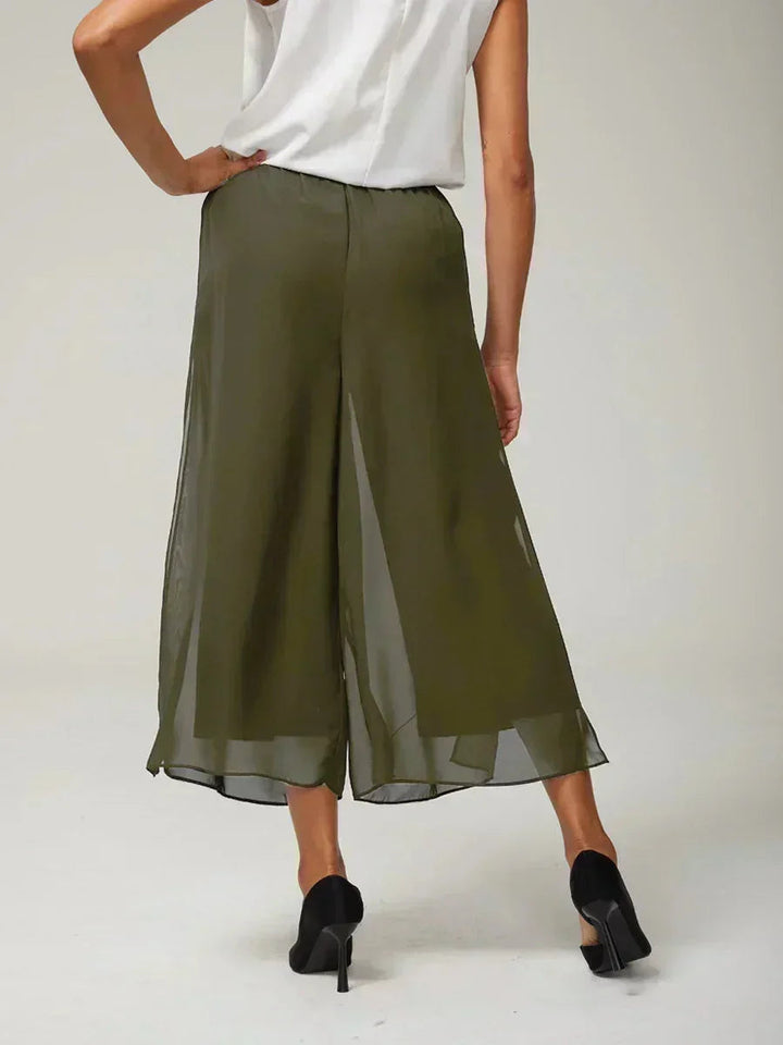 Pantaloni a gamba dritta cropped con sovrapposizione di chiffon