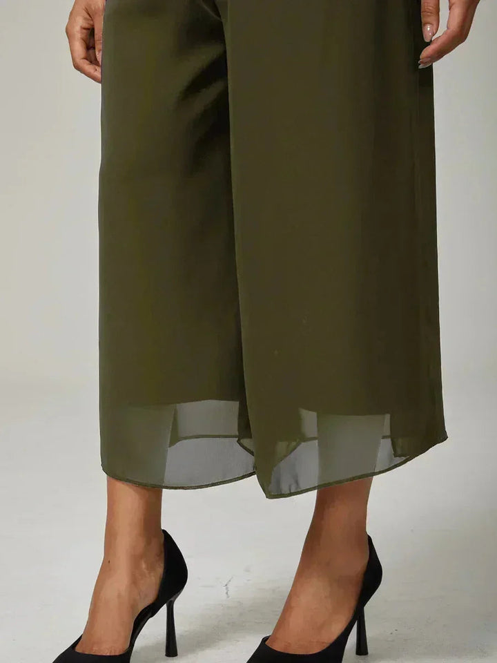 Pantaloni a gamba dritta cropped con sovrapposizione di chiffon