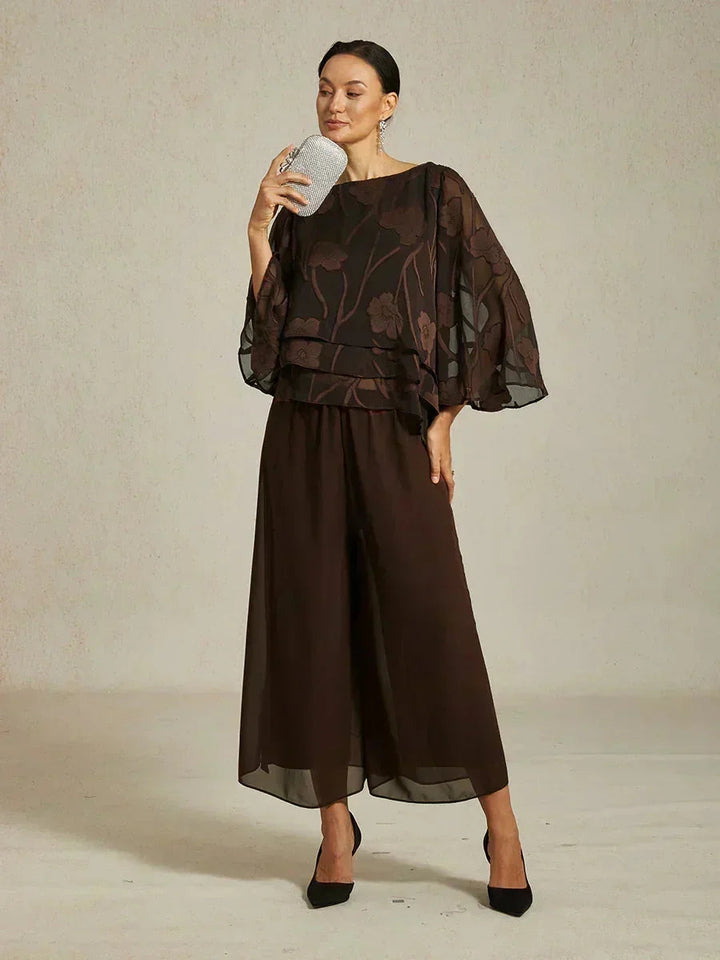 Pantaloni a gamba dritta con lunghezza cropped e sovrapposizione in chiffon