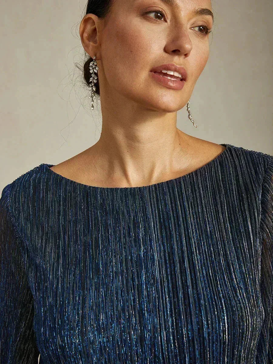 Blusa Asimmetrica a Strati in Chiffon Plissettato Metallico