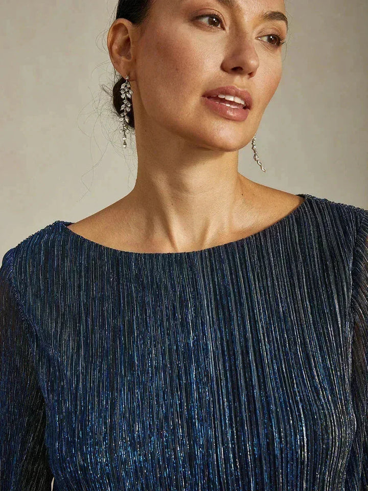 Blusa Asimmetrica a Strati in Chiffon Plissettato Metallico