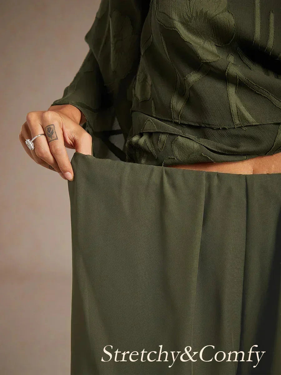 Pantaloni a Gamba Dritta con Sovrapposizione in Chiffon