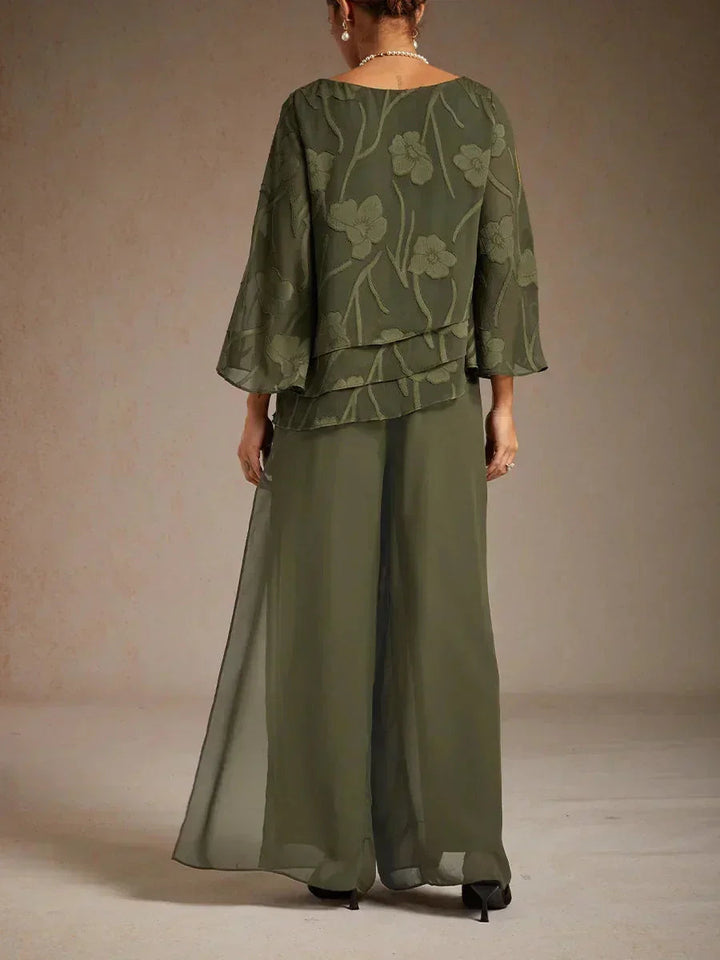 Pantaloni a Gamba Dritta con Sovrapposizione in Chiffon