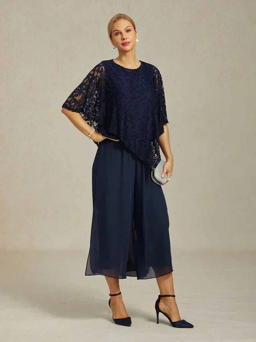 Pantaloni a gamba dritta con lunghezza cropped e sovrapposizione in chiffon