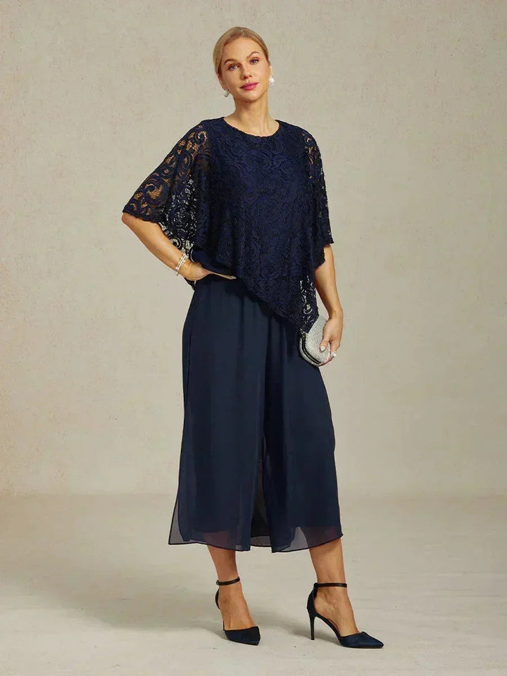 Pantaloni a gamba dritta con lunghezza cropped e sovrapposizione in chiffon