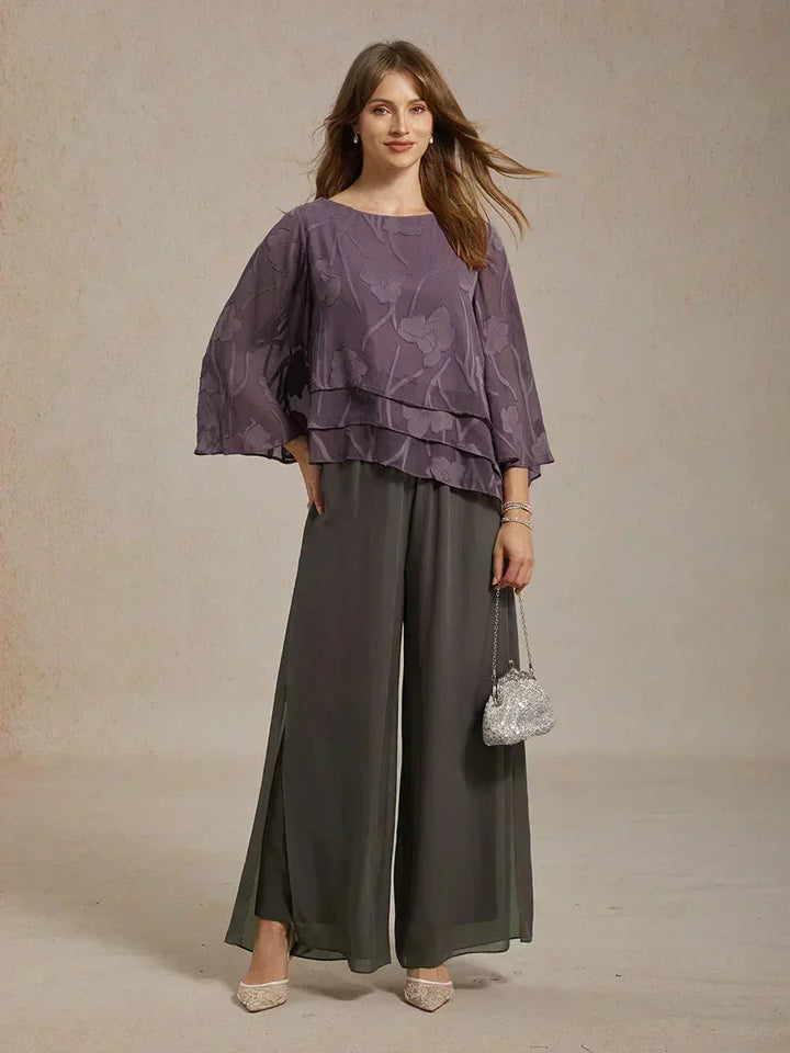 Pantaloni a Gamba Dritta con Sovrapposizione in Chiffon