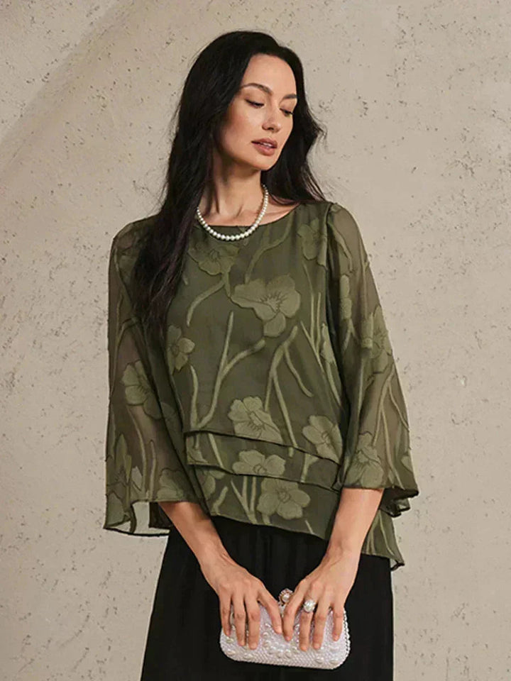 Blusa a Strati in Chiffon con Fiori
