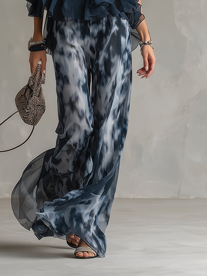 Ludovica - elegante in chiffon con top a collo alto e pantaloni larghi stampati