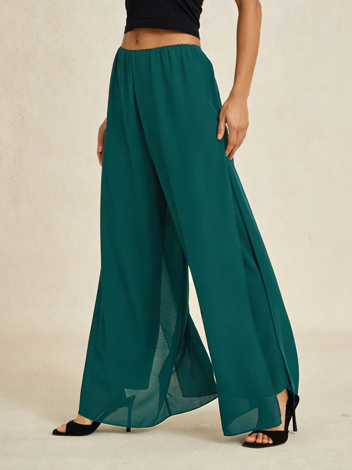 Pantaloni a Gamba Dritta con Sovrapposizione in Chiffon