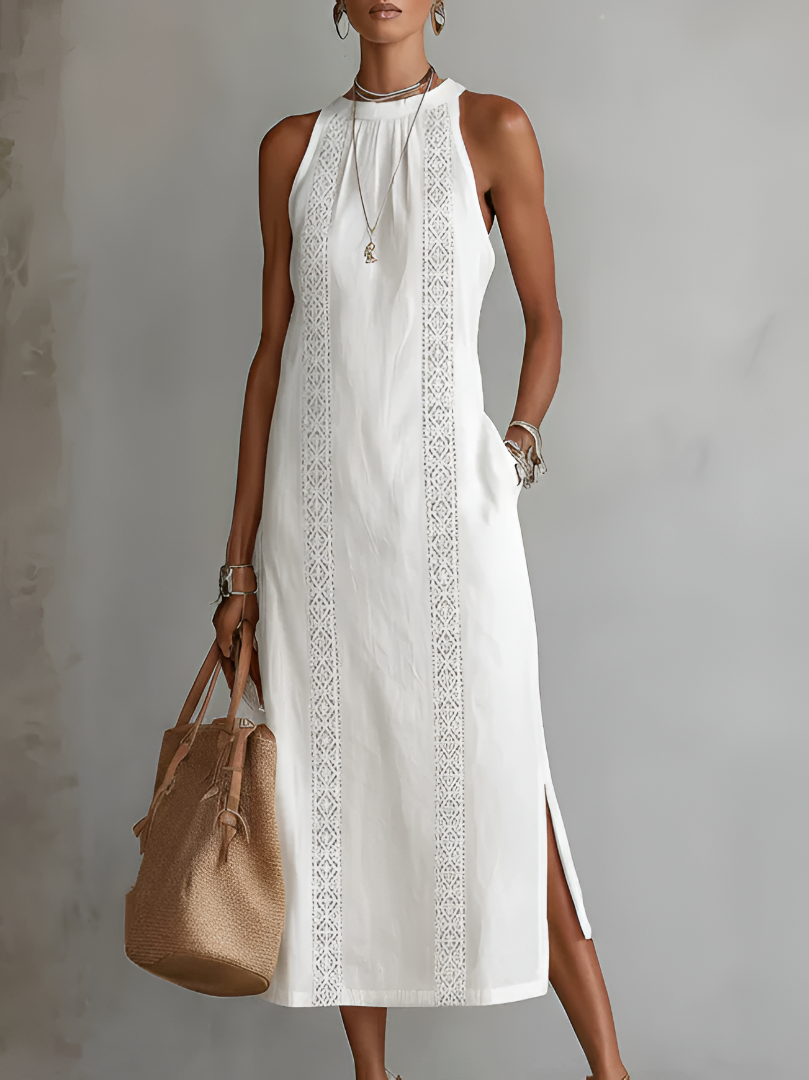 Maria | Vestito midi in lino con colletto mao