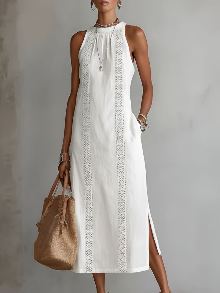 Maria | Vestito midi in lino con colletto mao