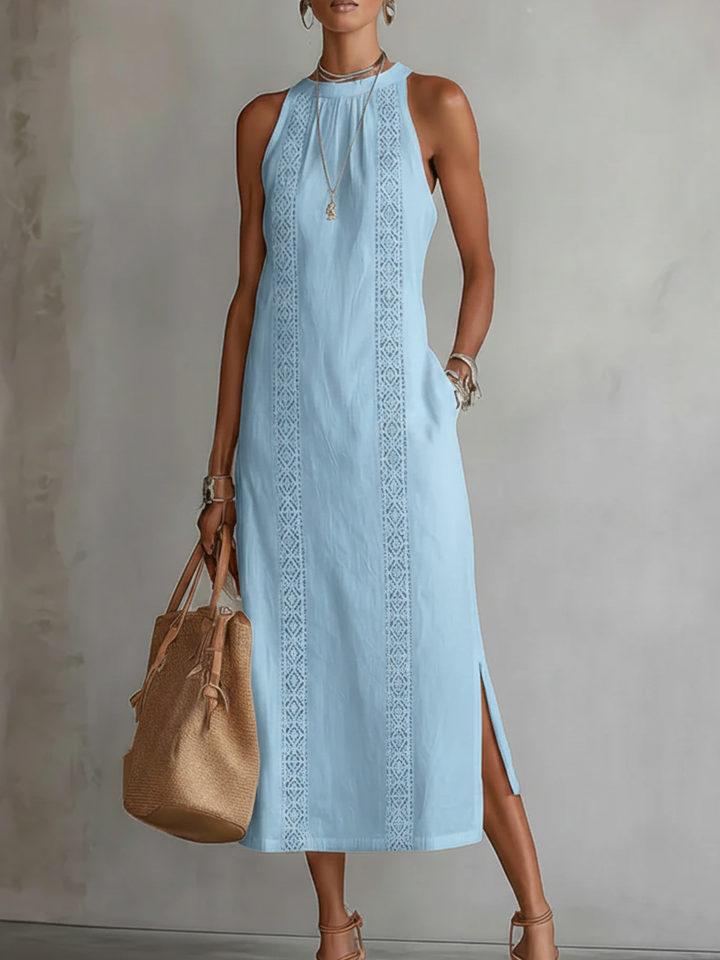 Maria | Vestito midi in lino con colletto mao