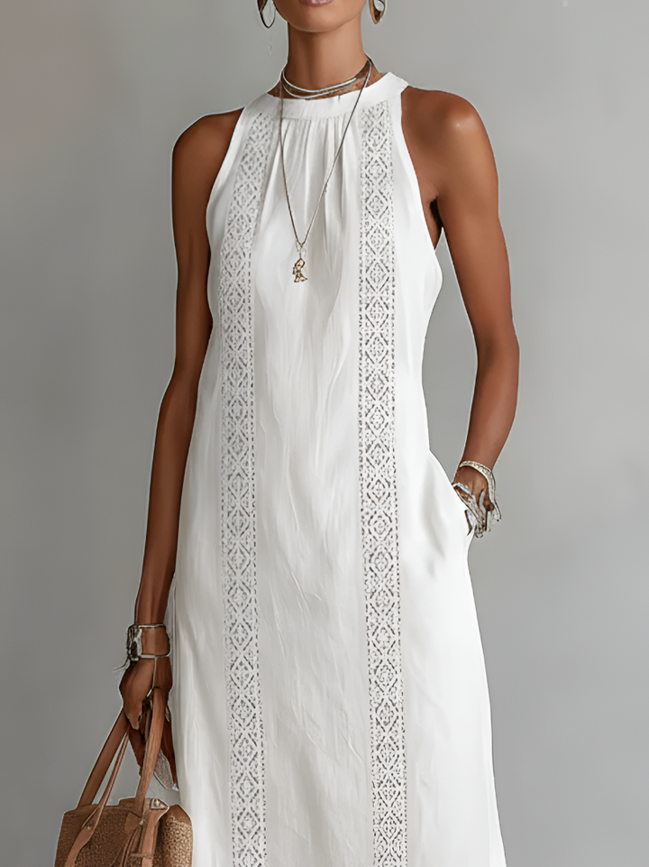 Maria | Vestito midi in lino con colletto mao