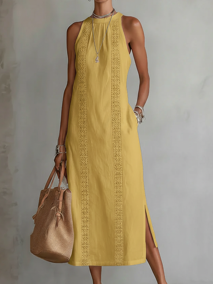 Maria | Vestito midi in lino con colletto mao