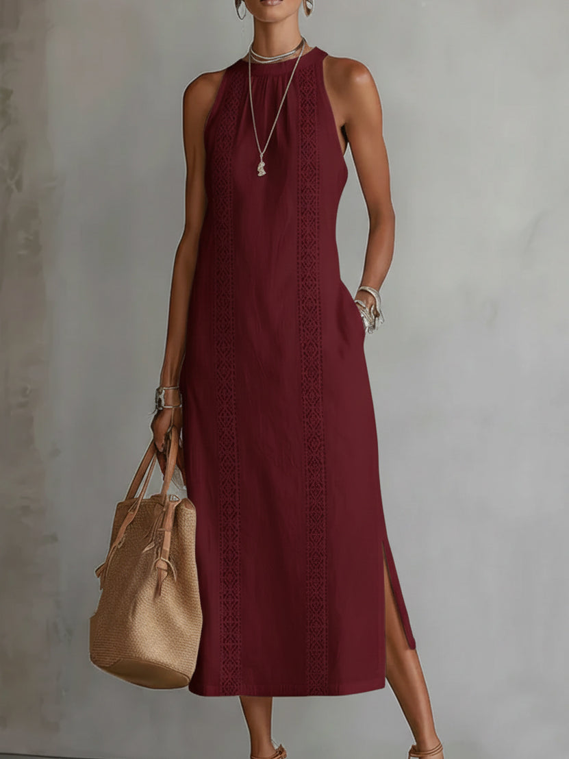 Maria | Vestito midi in lino con colletto mao