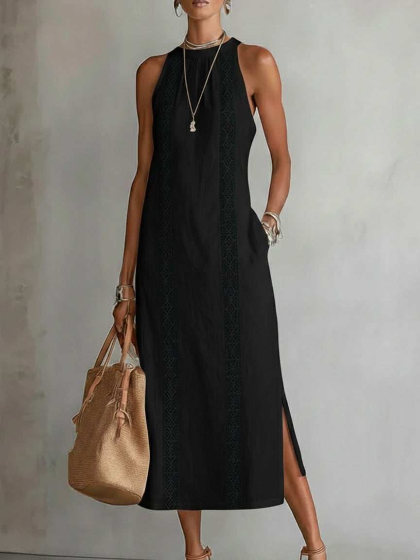Maria | Vestito midi in lino con colletto mao
